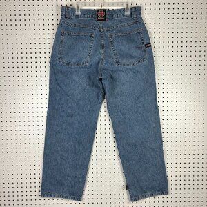 Independent Truck Company Baggy Jeans 34x32 Blue Cross Y2K Skater Punk Patch 90s